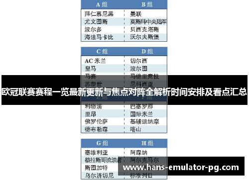 欧冠联赛赛程一览最新更新与焦点对阵全解析时间安排及看点汇总